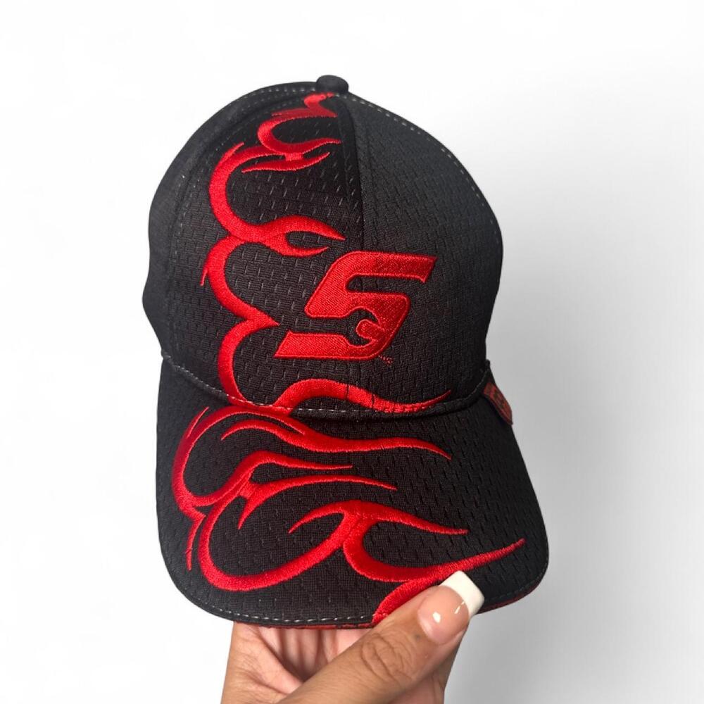 Black/red flame embroidered cap